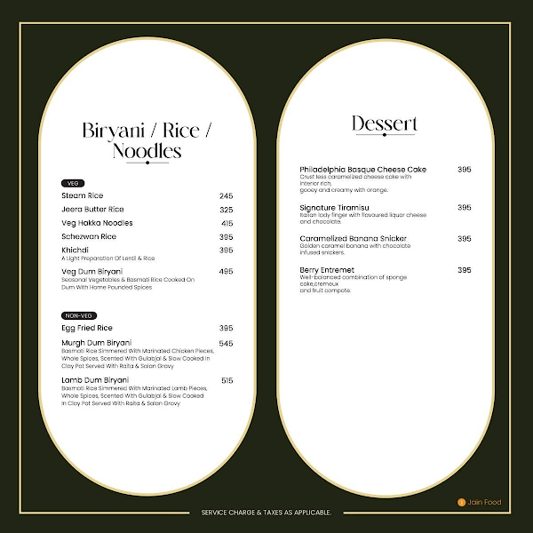 The Game Luxe menu 