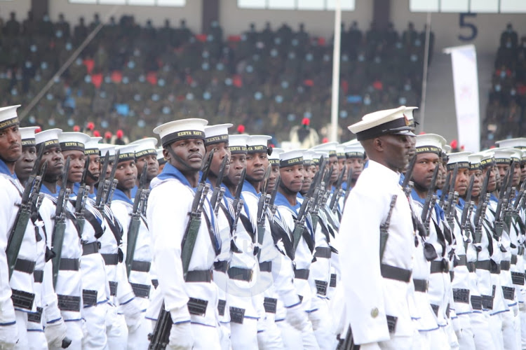 Kenya Navy police match during the KDF farewell ceremony for president Uhuru Kenyatta on September 9, 2022.