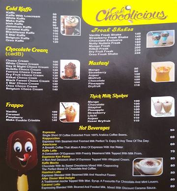 Cafe Chocolicious menu 