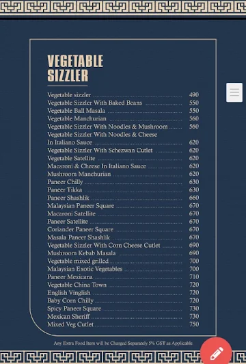 YKS Sizzlers Multi Cuisine Bar menu 