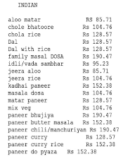 Madhurima Aminabad menu 3