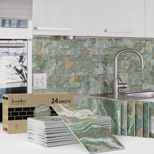 Title 17, Household Marble Tile PET Wall Sticker, easy to...