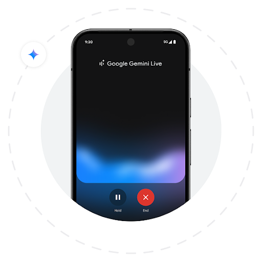 Un écran de téléphone montrant la fenêtre de clavardage de Gemini Live.