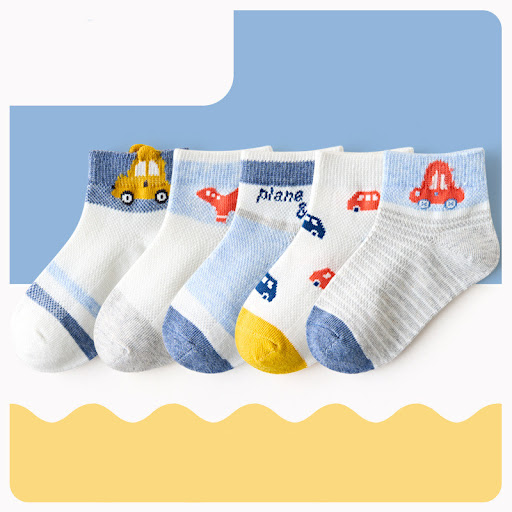Title 6, Childrens Cotton Socks with Mesh Cartoon Car D...