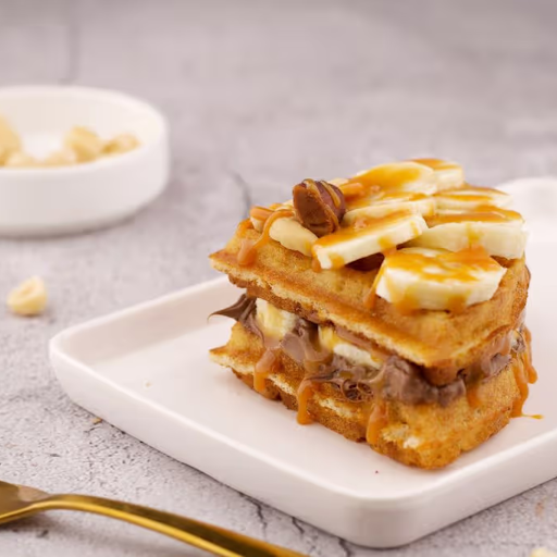 Hazelnut Banana Caramel Waffle Sandwich