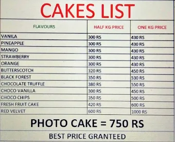 Rajeev Confectionery menu 