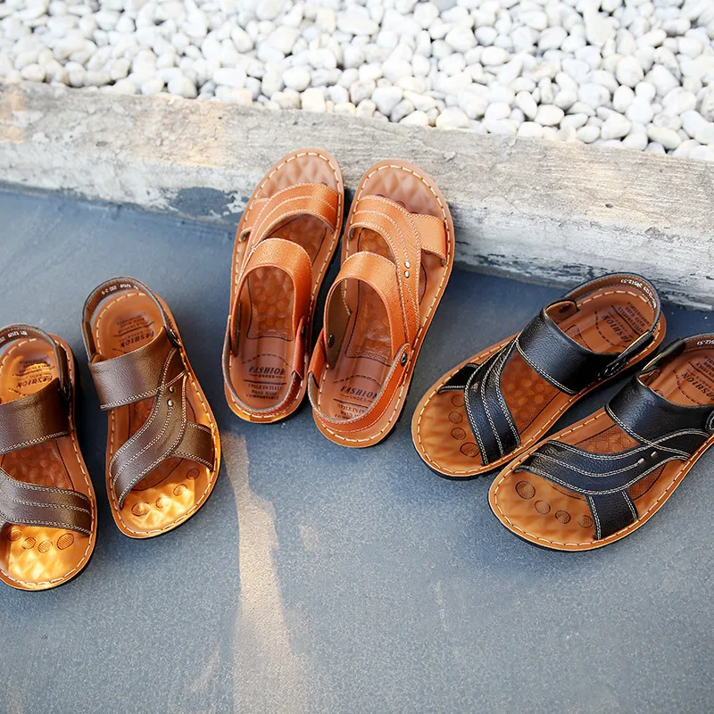 Title 3, Sandalias de playa casuales de cuero para hombr...
