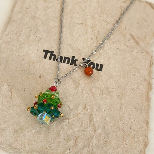 Title 1, Christmas Tree Pendant Necklace for Women Festi...