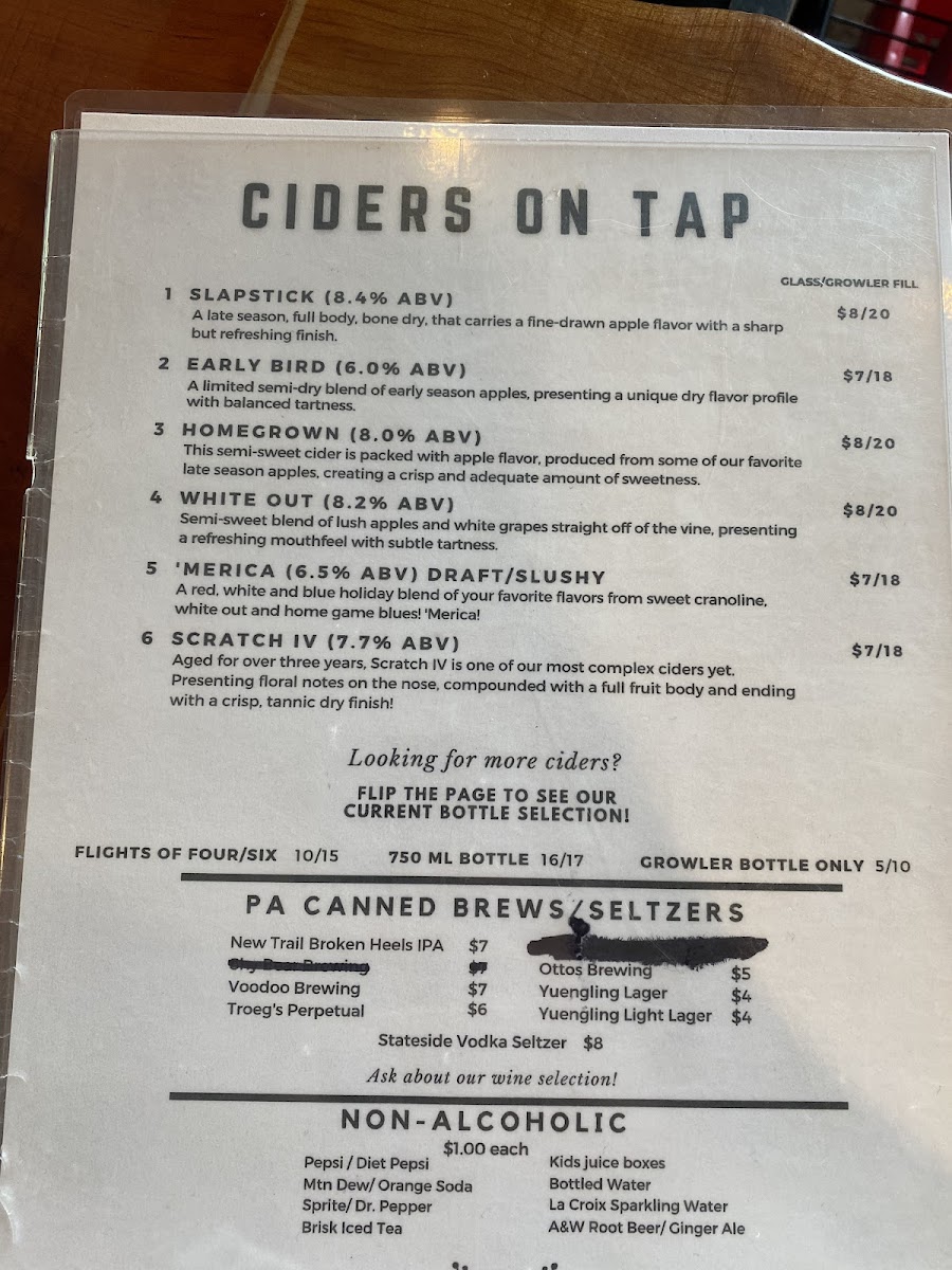 814 Cider Works - J.L. Farm & Cidery gluten-free menu