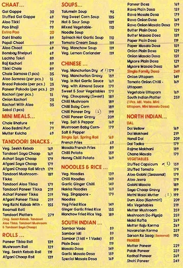 Singla's Sweets, Bakery & Restaurant menu 