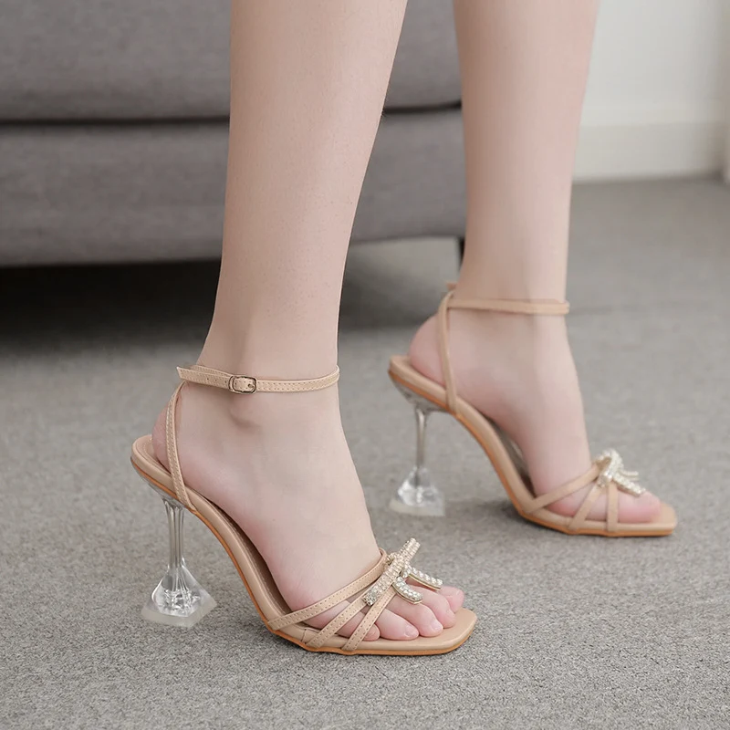 Title 8, Sandales de défilé sexy avec nœud et strass, id...