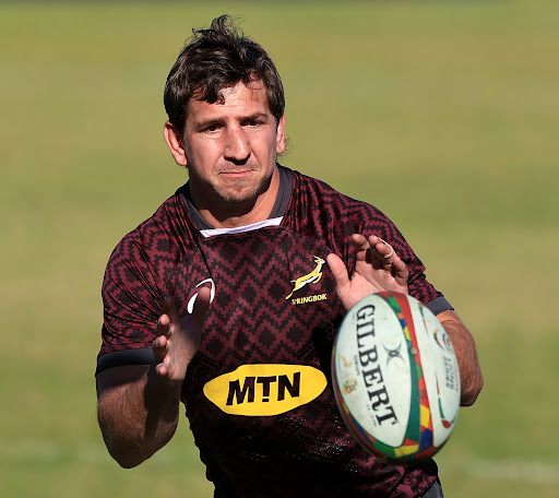 Loose forward Kwagga Smith catches the ball during a Springbok training session. Picture: DAVID ROGERS/GETTY IMAGES