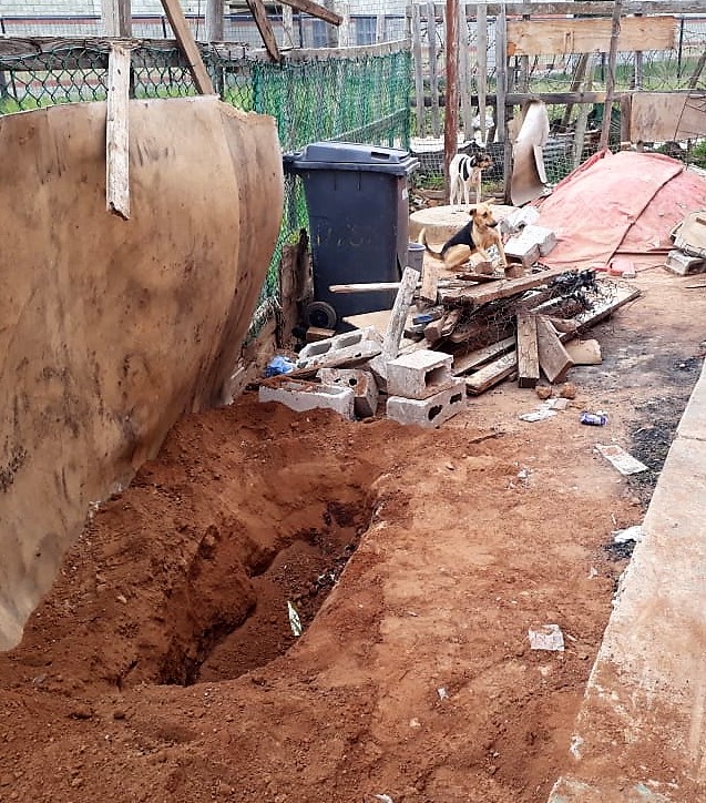 The shallow grave behind a house in the Govan Mbeki locality of Kwadwesi where one of the missing bodies was found.