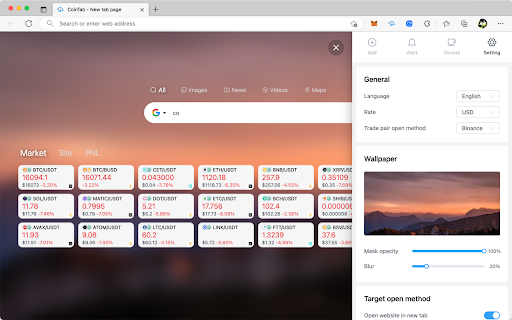 CoinTab - New tab page