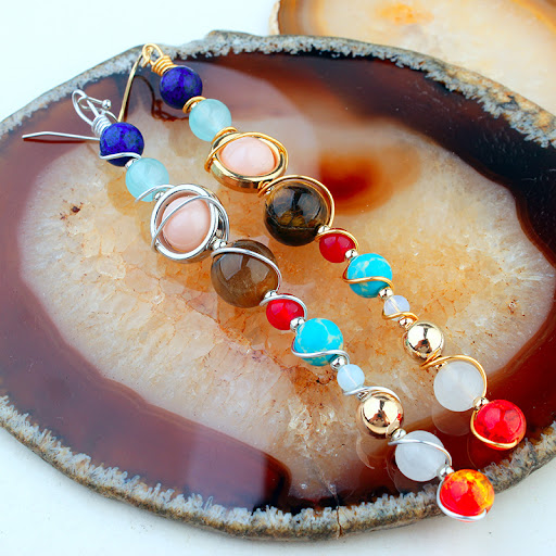 Title 3, Universe Solar System Natural Stone Earrings Co...