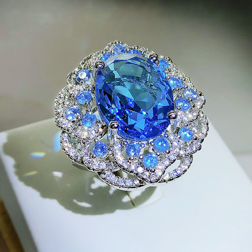 Title 3, Womens Open Ring with Artificial Ocean Blue To...