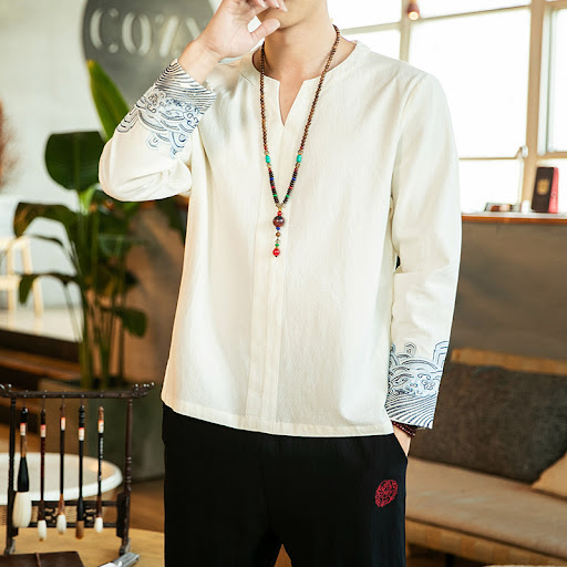 Title 4, Mens linen embroidered long sleeve shirt. Expe...