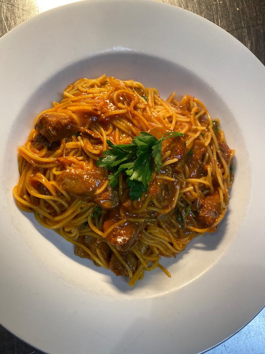 Gluten free spaghetti with Ragusa cob porcini mushrooms