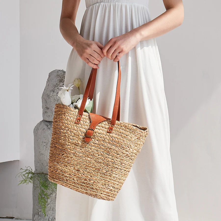 Title 10, Grand sac à main tissé pour femmes, sac en pail...