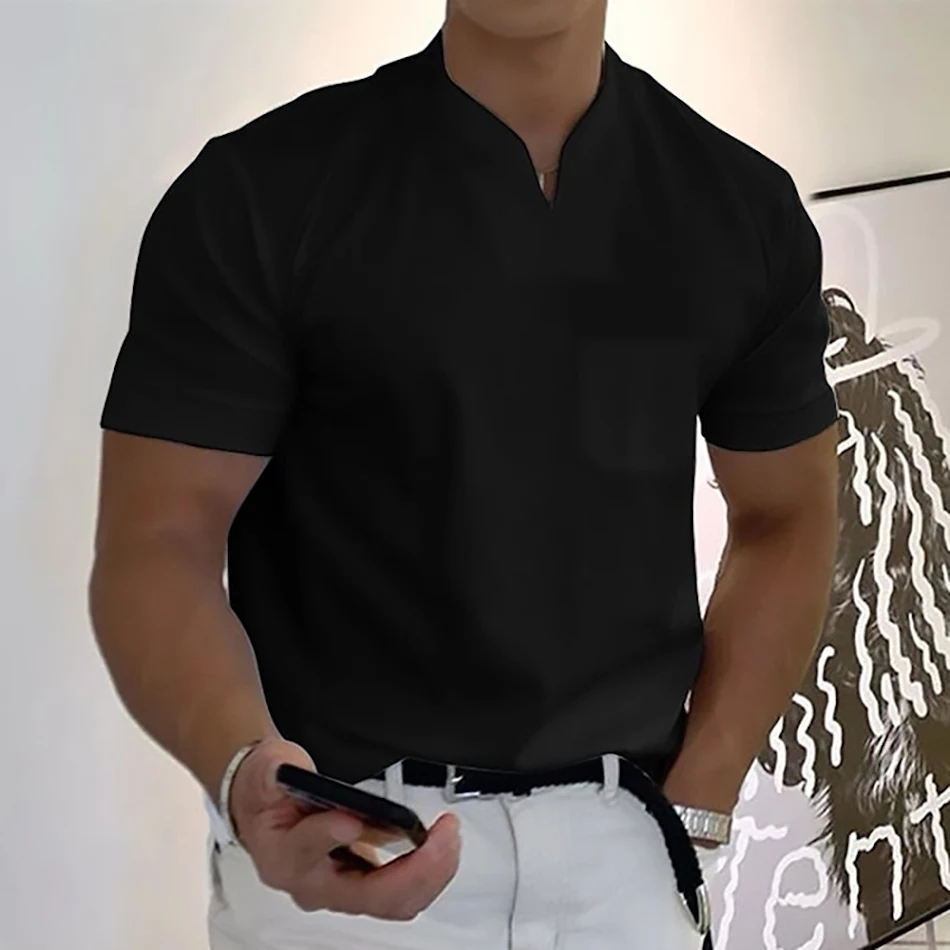 T-shirt estivo uomo manica corta Fitness Plus Size sportivo in cotone elastico con tasca. Perfetto per l'allenamento e lo sport.