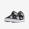 gs air jordan 1 mid se black / white / light smoke gray / university red