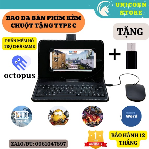 Combo Bao Da Bàn Phím Kèm Chuột, Bàn Phím Cho Điện Thoại, Kết Nối Otg, Phù Hợp Với Tất Cả Dòng Androi Dưới 10 Có Otg