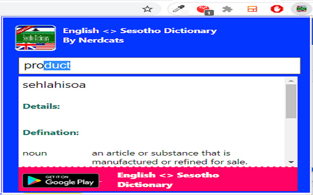 English <> Sesotho Dictionary