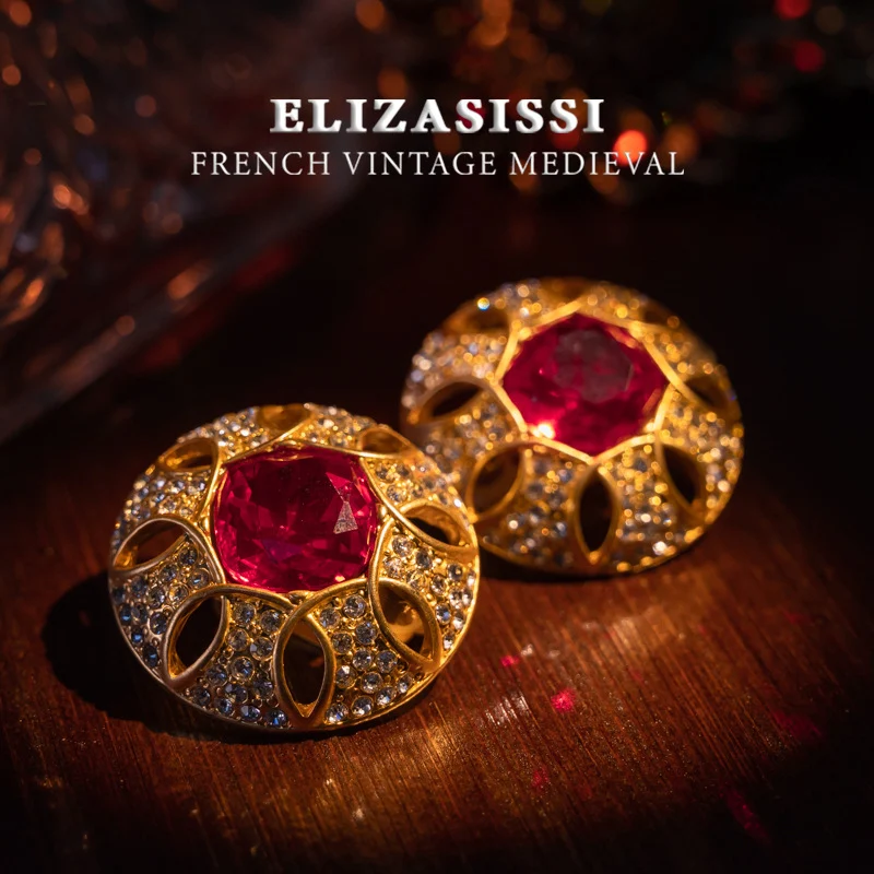 Vintage Large Rhinestone Czech Diamond Inlaid Artistic Retro Earrings, Elegant Jewelry for a Glamorous Look, Perfect for