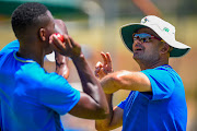 Bowling coach Charl Langeveldt during a session with Kagiso Rabada.