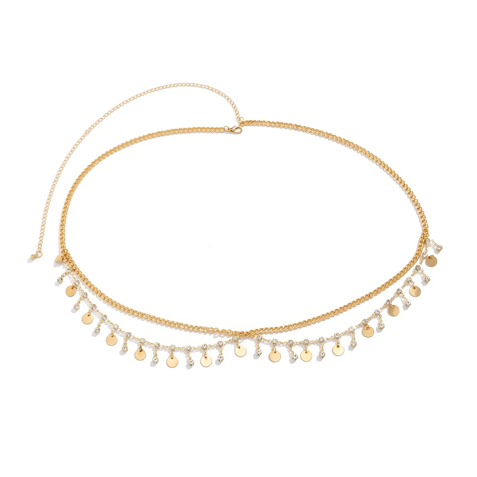 Chaîne de taille de bikini à strass, multicouches, chaînes de corps, pompons papillon en métal, pour un look de plage glamour.