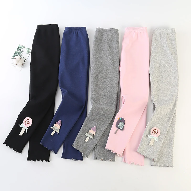 Sweet Cropped Ruffled Underwear Fleece Lined Padded Warm Keeping Slim-fit Trousers