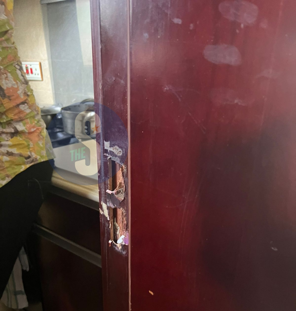 A broken door at former Interior CS Fred Matiang'i's home on February 15, 2023.