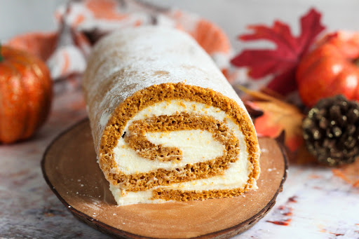 Inside swirl of the Delicious Pumpkin Roll.