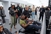 Idris Elba and his son, Winston Elba, at the ABB FIA Formula E Qatar Airways Paris E-Prix 2018 on April 28 in Paris, France. 