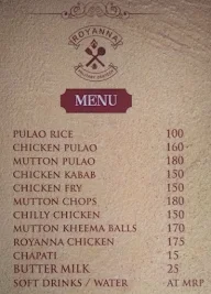 Royanna Military Canteen menu 2