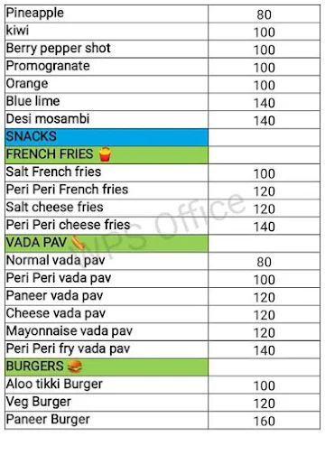 Snaack Shop menu 