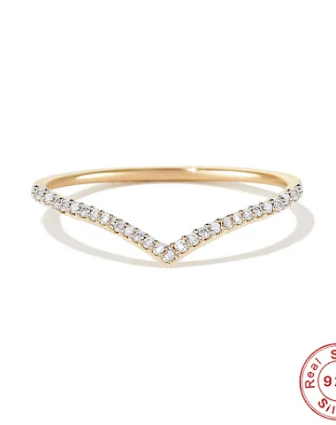 S925 Sterling Zilveren V-vormige Ri - 0