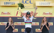 Bora-Hansgrohe rider Peter Sagan of Slovakia celebrates his victory on the podium. 