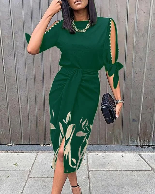 Dames jurk met print, holle veter en plooien, perfect voor de zomer, stijlvol en luchtig, een must-have voor je garderobe.