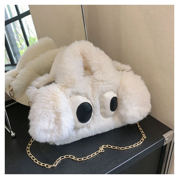 Sac à main en peluche de chien aux grands yeux pour femmes, mode hiver, sacs à chaîne, sacs à bandoulière personnalisés et de créateurs.