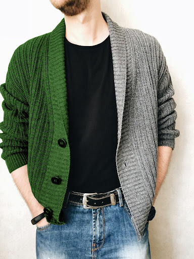 Title 4, Mens single-breasted two-color stitching knitt...