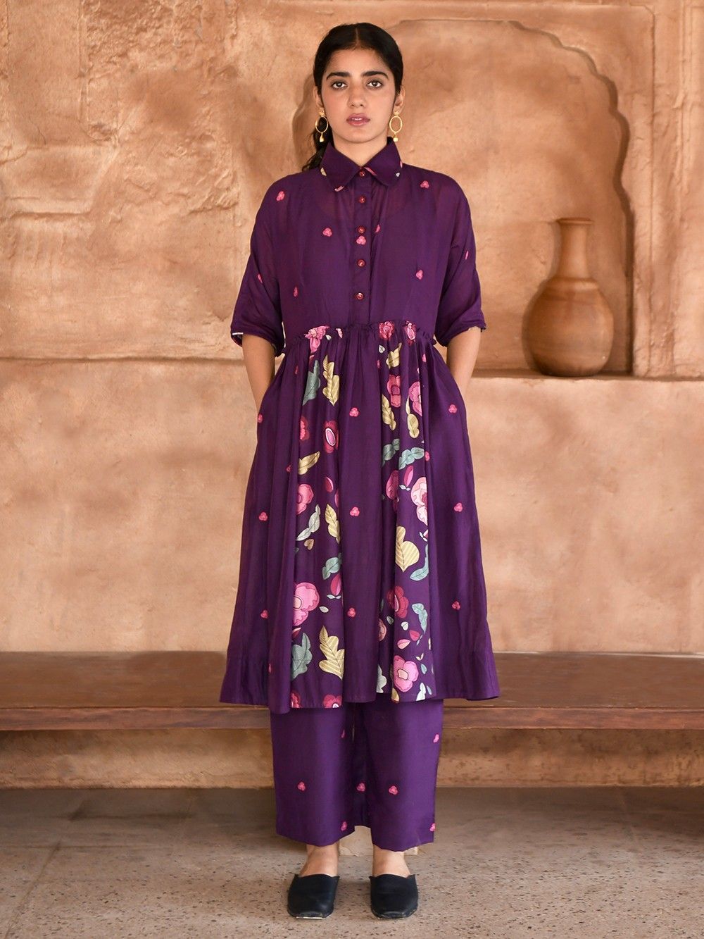 the loom - Violet Printed Chanderi Silk Kurta