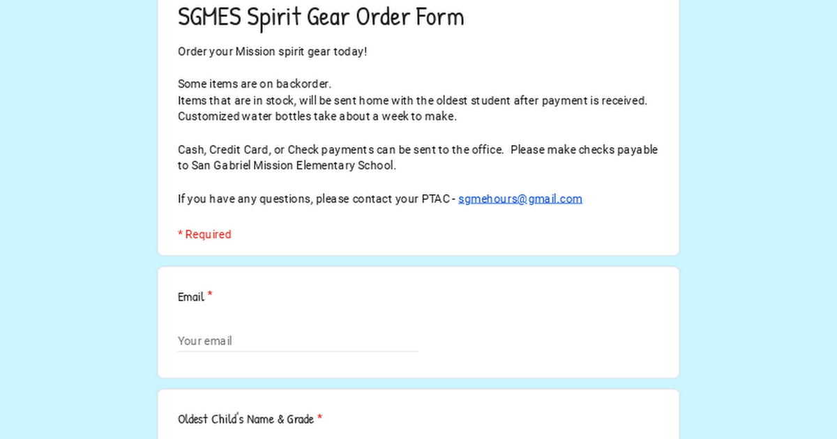 SGMES Spirit Gear Order Form