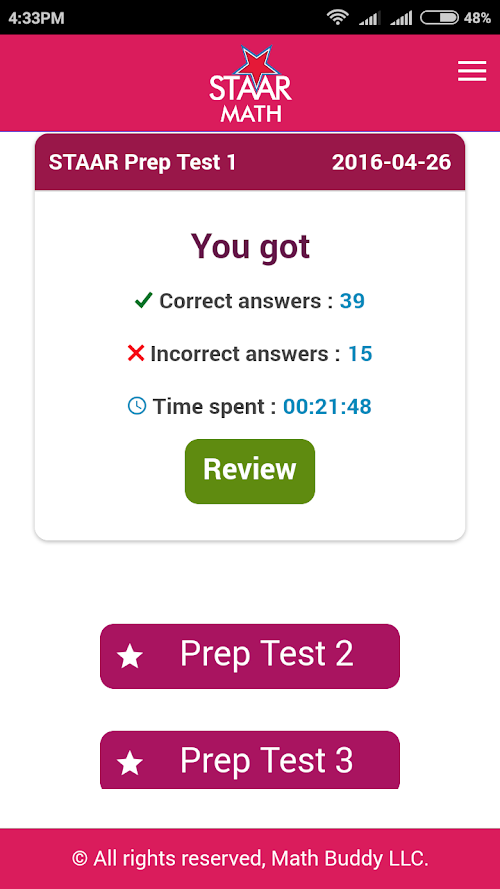 Android application Prep Test STAAR Math - Grade 3 screenshort
