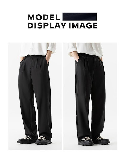 Title 5, Black Drape Casual Premium Straight-leg Pants. ...