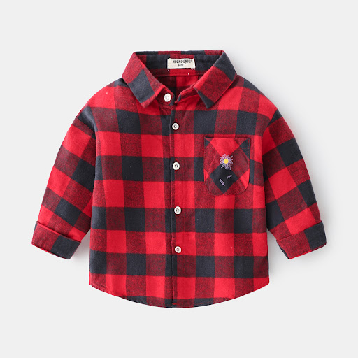 Title 4, Boys new plaid car lapel long sleeve shirt for...