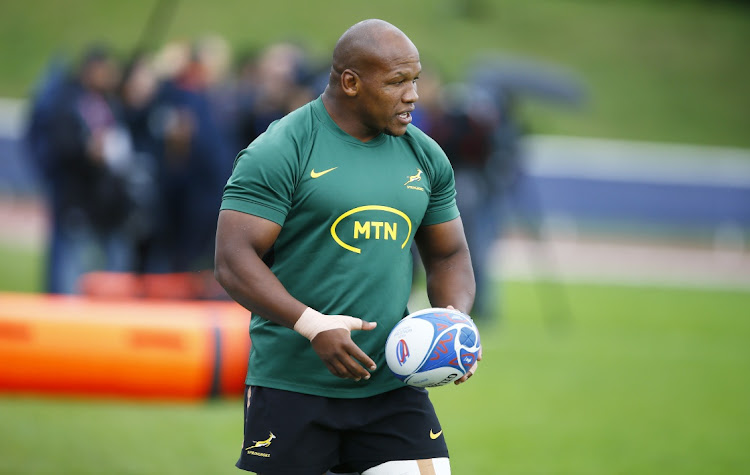 Bongi Mbonambi during the Springboks' training session at Stade des Fauvettes in Domont, France on Wednesday.