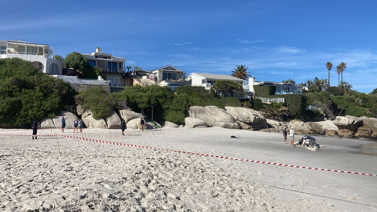 Officials cordoned off a section of Clifton 4th Beach around a whale carcass on January 4 2021.