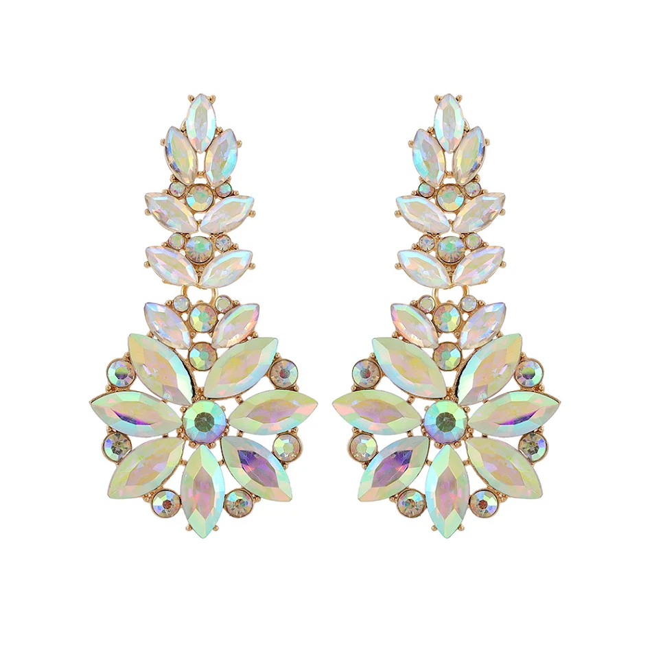Elegant women's floral earrings with super shiny crystal charm, versatile for cross border fashion, a touch of elegance.