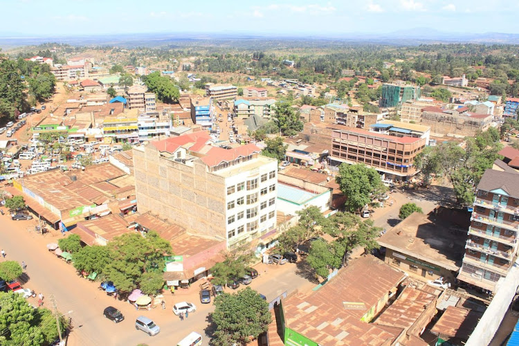 Aerial view of a section of Murang'a Town on October 10, 2022.